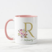 Mug Stylish Floral Gold Rose Votre nom de monogramme (Gauche)