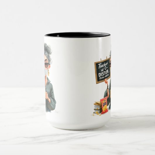 Mug  Stylized Retro Illustration of a Man with Chips  (Centre)