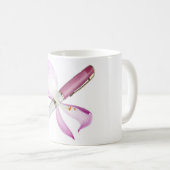 Mug stylo blanc avec ruban rose (Devant droit)