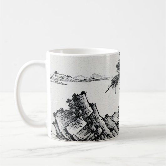 Mug Stylo et rose Paysage chinois avec pins (Gauche)