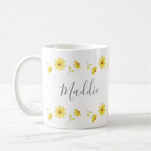 Mug Stylo floral jaune et Motif aquarelle