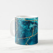 Mug Stylo Marine Blue Gold Agate Géode Chic Monogramme (Devant gauche)