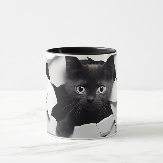 Mug Sublimation de chat noir 3D enveloppement de boue (Centre)