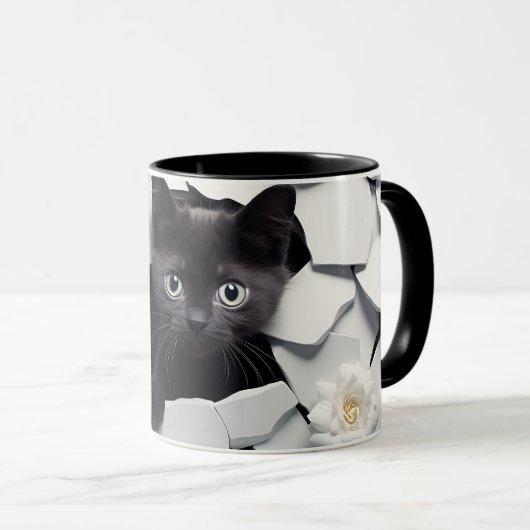 Mug Sublimation de chat noir 3D enveloppement de boue (Devant droit)