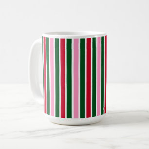 Mug Sucre de canne de Noël rayures en rose vert et rou
