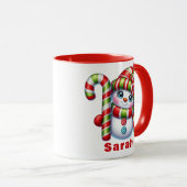 Mug Sucre de canne de Noël Snowman Nom personnalisé (Devant droit)