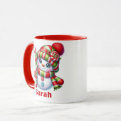 Mug Sucre de canne de Noël Snowman Nom personnalisé (Devant gauche)