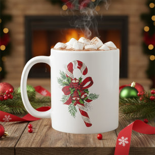 Mug Sucre de canne rétro avec cloches et bow Noël