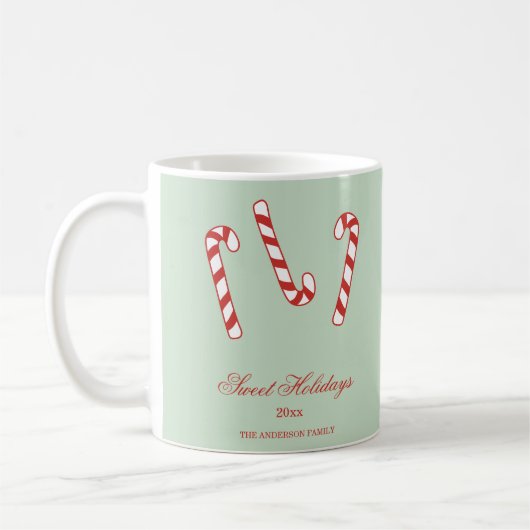 Mug Sucre de canne rouge, vert et blanc Motif de Noël (Gauche)