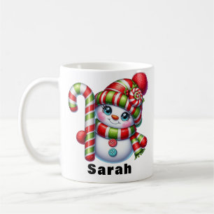 Mug Sucre de canne Snowman Christmas Nom personnalisé