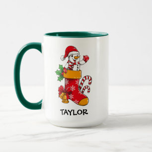 Mug Sucre de canne Snowman Stockage Nom personnalisé C