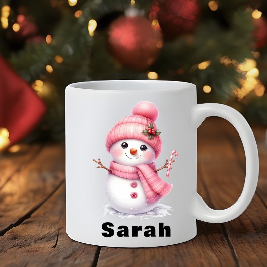 Mug Sucre de canne sucré Noël Snowman rose