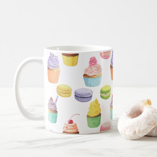 Mug Sucres motifs cupcakes et macarons (Avec donut)