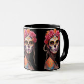 Mug Sugar Skull Art - Fille avec cheveux tressés et ro (Devant droit)