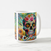 Mug Sugar Skull Day of the Dead Floral Personalized (Devant droit)