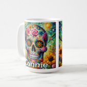 Mug Sugar Skull Day of the Dead Floral Personalized (Devant gauche)