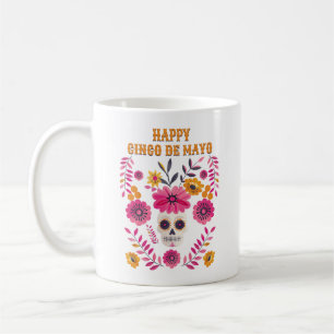 Mug Sugar Skull Fuchsia Folk Motif Happy Cinco de Mayo