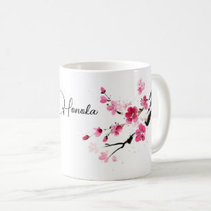 Mug sumi-e art de la fleur de Sakura rose