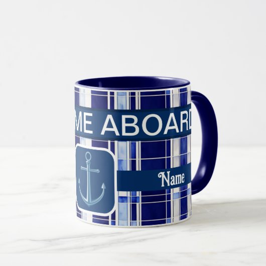 Mug Summer Navy Blue Boat Collection de rayures modern (Devant droit)