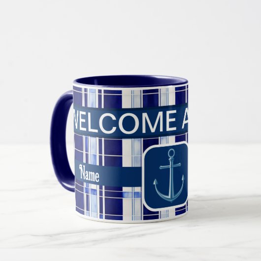 Mug Summer Navy Blue Boat Collection de rayures modern (Devant gauche)