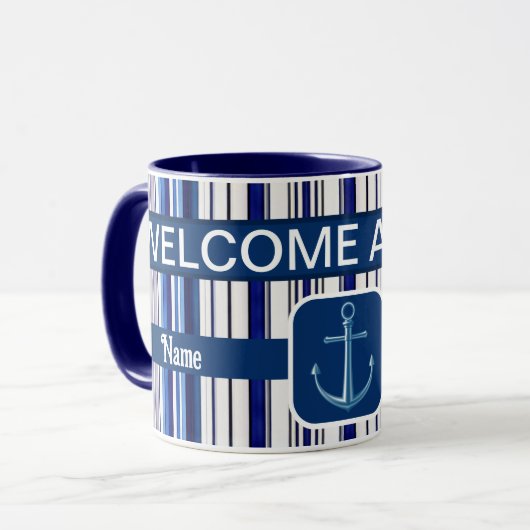 Mug Summer Navy Blue Boat Collection de rayures tendan (Devant gauche)