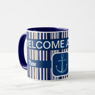 Mug Summer Navy Blue Trendy Boat Stripes Collection