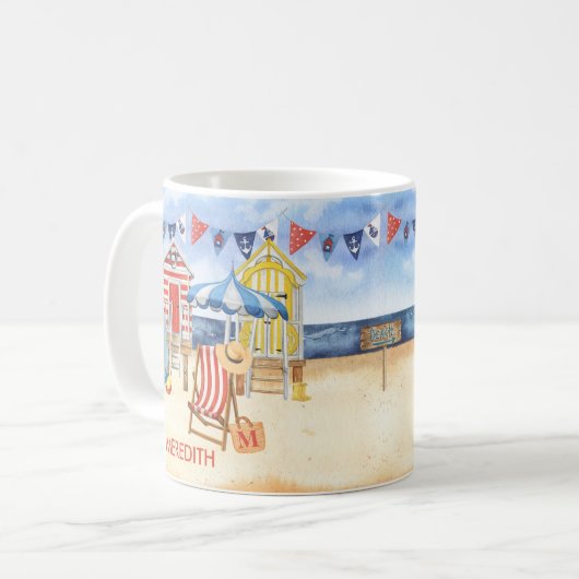 Mug Summer Shore Beach Ocean Nom Monogramme (Devant gauche)
