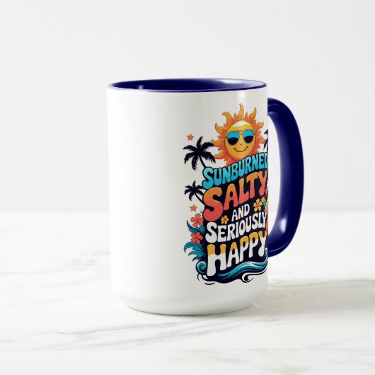 Mug Sunburned Salty and Happy – Retro Beach Vibes (Devant droit)