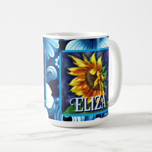 Mug Sunflower at Night Flower Floral Personalized (Devant droit)