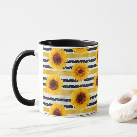 Mug Sunflower Stripes Navy & Yellow  (Avec donut)