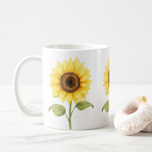 Mug Sunflower Watercolor Artwork — Bright Natural (Avec donut)