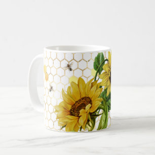 Mug Sunflower Yellow Honeycomb Bees Gold