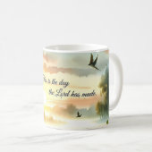 Mug Sunrise Church with Birds in Misty Meadow (Devant droit)