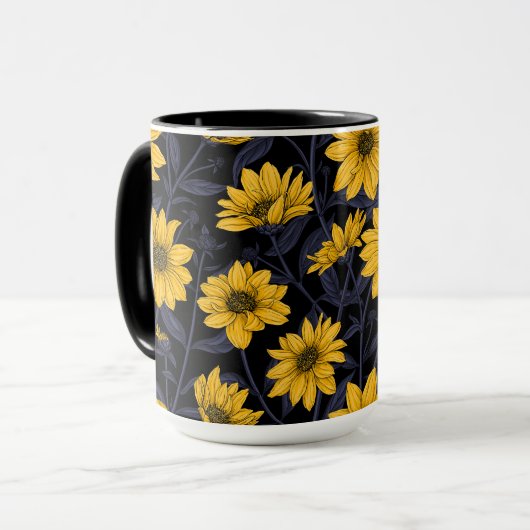 Mug Sunroot, tournesol sauvage en jaune et bleu (Devant gauche)