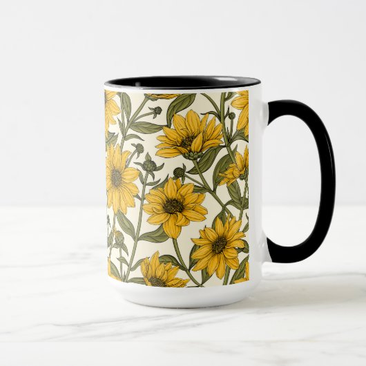 Mug Sunroot, tournesol sauvage sur blanc (Droite)