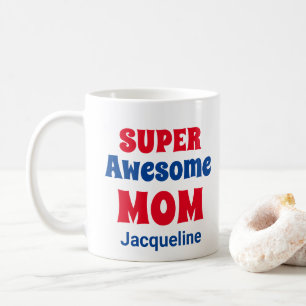 Mug Super Awesome prénom Rouge et bleu typographie