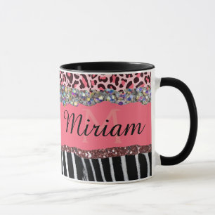 Mug Super Fille Rose Paillettes Imprimé Exotique Léopa