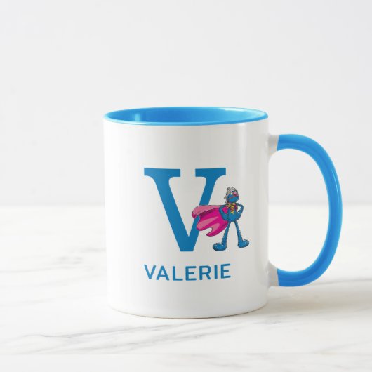 Mug Super Grover Ajouter Votre Nom Et Monogram V (Droite)