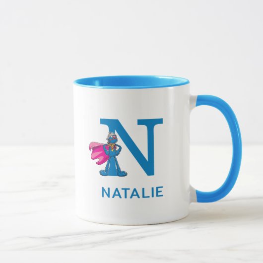 Mug Super Grover Ajouter Votre Nom Et Monogramme N (Droite)
