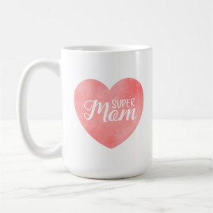 Mug Super maman dans l'aquarelle rose coeur, jour de l