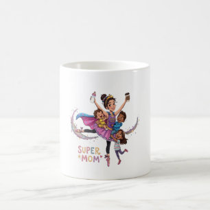 Mug Super Maman : Illustration d'une mère héroïque ave