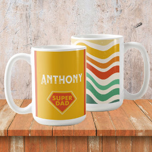 Mug Super papa nom personnalisé tasse, ondes rétro