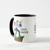 Mug Super-PÈRE personnalisé portant son fils (Devant gauche)