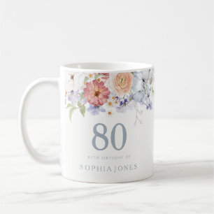 Mug Superbe Floral 80e Anniversaire Fête Faveur Cadeau