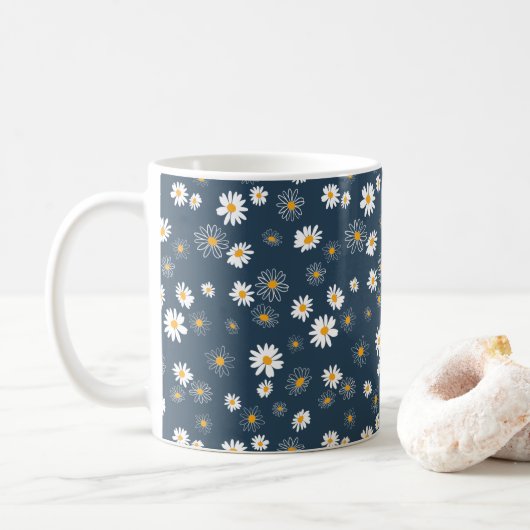 Mug Superbe Marine Jaune Blanc Classique Fleurs de mar (Avec donut)