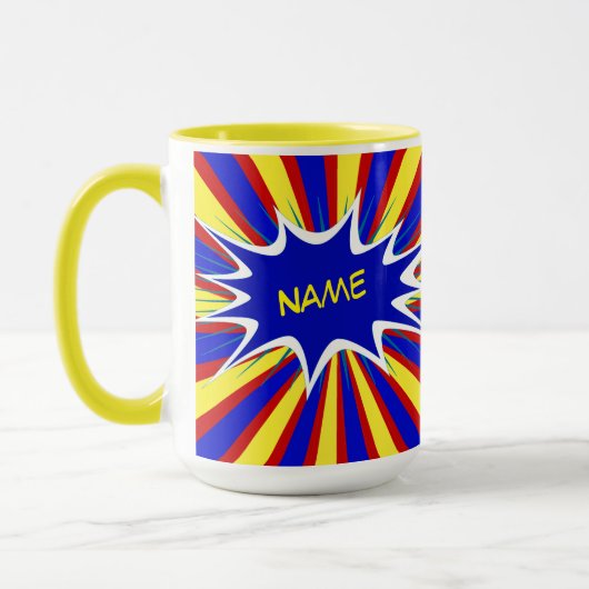 Mug Superhero de bande dessinée Nom personnalisé Coffe (Gauche)