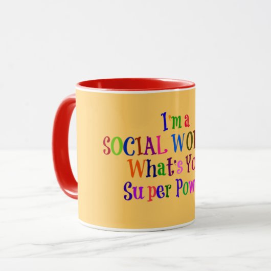 Mug Superhéros du travailleur social, texte coloré (Devant gauche)