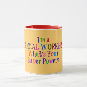 Mug Superhéros du travailleur social, texte coloré