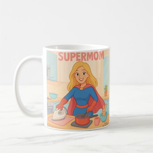 Mug Supermom Cartoon Art - Drôle Mère Cadeau (Gauche)