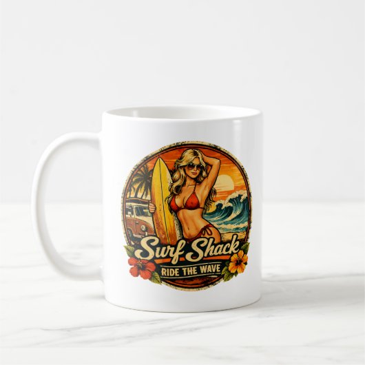 Mug Surf Shack Surfer Pin-Up | Ride The Wave Beach (Gauche)
